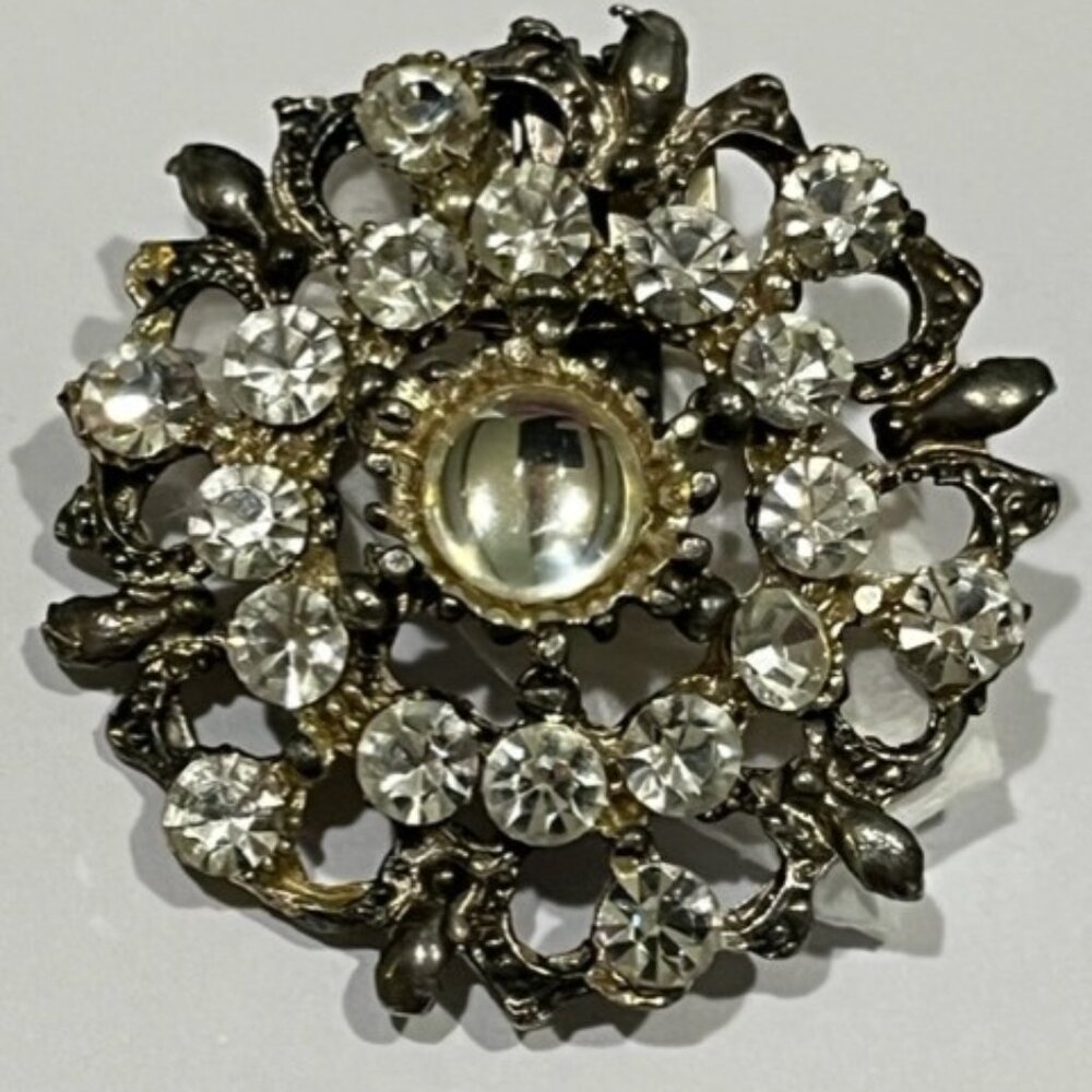 Bluette Marked Fur clip pin Made in France  Silver plated Rhinestone VTG****READ